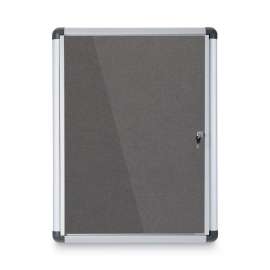 Slim-Line Enclosed Fabric Bulletin Board, One Door, 28 x 38, Gray Surface, Aluminum Frame