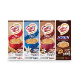 Liquid Coffee Creamer, Original/French Vanilla/Snickers/Vanilla Caramel, 0.38oz MiniCups, 50/PK,4 PK/CT,Delivery 1-4 Bus Days