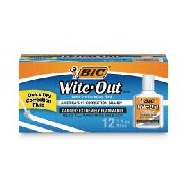 Wite-Out Quick Dry Correction Fluid, 20 mL Bottle, White, Dozen