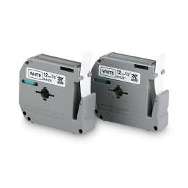M Series Tape Cartridges for P-Touch Labelers, 0.47" x 26.2 ft, Black on White, 2/Pack