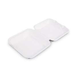 Renewable and Compostable Sugarcane Clamshells, 9 x 9 x 3, White, 50/Pack, 4 Packs/Carton