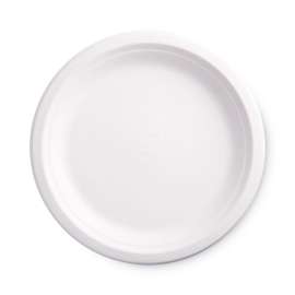 Renewable and Compostable Sugarcane Plates, 9" dia, Natural White, 50/Packs