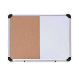 Cork/Dry Erase Board, Melamine, 24 x 18, Black/Gray Aluminum/Plastic Frame