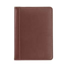 Contrast Stitch Leather Padfolio, 6.25w x 8.75h, Open Style, Brown