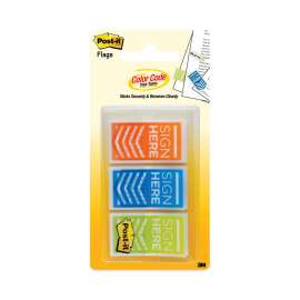 Arrow Message 1" Page Flags, "Sign Here", Blue/Lime/Orange, 20 Flags/Dispenser, 3 Dispensers/Pack