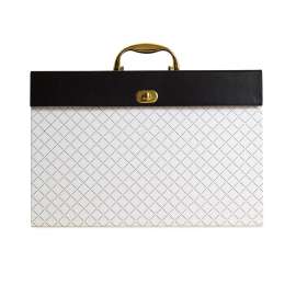 Expanding File Box, 5.25" Expansion, 19 Sections, Twist-Lock Latch Closure, 2/5-Cut Tabs, Letter Size, White/Black/Gold