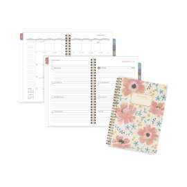 Badge Floral Weekly/Monthly Planner, Badge Floral Artwork, 8.5x5.5, Blue/Green/Pink Cover, 13-Month(Jan to Jan): 2023 to 2024