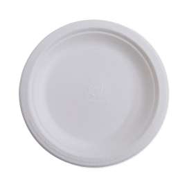 Renewable and Compostable Sugarcane Dinnerware, Plate, 10" dia, Natural White, 50/Pack