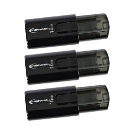 Innovera - 16 GB Black USB 3.0 Flash Drive (3 per Pack)