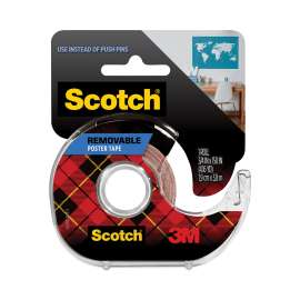 Wallsaver Removable Poster Tape with Dispenser, 1" Core, 0.75" x 12.5 ft, Clear