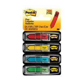 Arrow Message 0.5" Page Flags w/Dispensers, "Sign Here", Asst Primary, 30 Flags Dispenser, 4 Dispensers/Pack