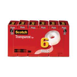 Transparent Tape, 1" Core, 0.75" x 36 yds, Transparent, 6/Pack
