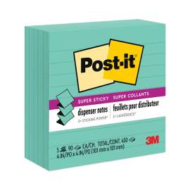 Pop-up Notes Refill, Note Ruled, 4" x 4", Aqua Wave, 90 Sheets/Pad, 5 Pads/Pack