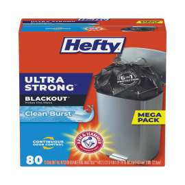 Ultra Strong BlackOut Tall-Kitchen Drawstring Bags, 13 gal, 0.9 mil, 23.75" x 24.88", Black, 80/Box