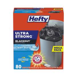 Ultra Strong BlackOut Tall-Kitchen Drawstring Bags, 13 gal, 0.9 mil, 23.75" x 24.88", Black, 80 Bags/Box, 3 Boxes/Carton