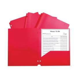 Two-Pocket Heavyweight Poly Portfolio Folder, 3-Hole Punch, 11 x 8.5, Red, 25/Box