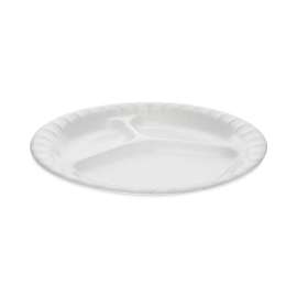 Placesetter Deluxe Laminated Foam Dinnerware, 3-Compartment Plate, 8.88" dia, White, 500/Carton