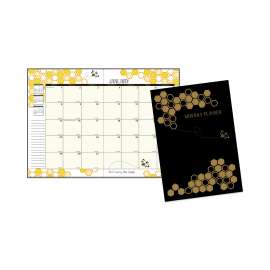 Recycled Honeycomb Monthly Planner, Honeycomb Artwork, 11 x 7, Black/Gold Cover, 12-Month (Jan to Dec)