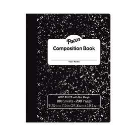 Composition Book, Wide/Legal Rule, Black Cover, 9.75 x 7.5, 15 lb Bond Paper Stock, 100 Sheets