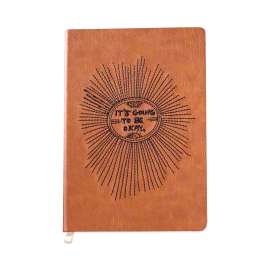 Embroidered Vegan-Leather Layflat Flexible Cover Journal, It's Going to Be Okay, College Rule, Brown/Black,8 x 5.5, 72 Sheets