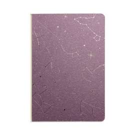 Embossed Canvas Layflat Hardbound Journal, Written In The Stars Artwork, College Rule, Purple/Cream Cover, 7 x 5, 64 Sheets