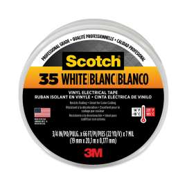Scotch 35 Vinyl Electrical Color Coding Tape, 3" Core, 0.75" x 66 ft, White