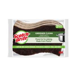 Greener Clean Heavy-Duty Scrub Sponge, 4.5 x 2.7, 0.6" Thick, Light Brown, 3/Pack