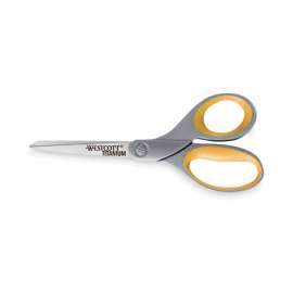 Titanium Bonded Scissors, 8" Long, 3.5" Cut Length, Gray/Yellow Straight Handle, 3/Box