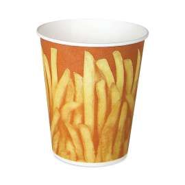 Paper French Fry Cups, 16 Oz, 3.8" Diameter X 4.4"h, Yellow/brown Fry Design, 50/bag, 20 Bag/carton
