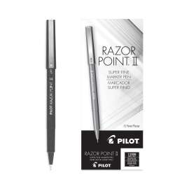 Razor Point II Super Fine Line Porous Point Pen, Stick, Extra-Fine 0.2 mm, Black Ink, Black Barrel, Dozen