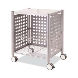 Deskside Machine Stand, Metal, 3 Shelves, 21.5" x 17.88" x 27", Matte Gray