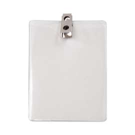 ID Badge Holders with Clip, Vertical, Clear 3.8" x 4.25" Holder, 3.13" x 3.75" Insert, 50/Pack