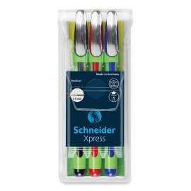 Xpress Fineliner Porous Point Pen, Stick, Medium 0.8 mm, Assorted Ink Colors, Green Barrel, 3/Pack