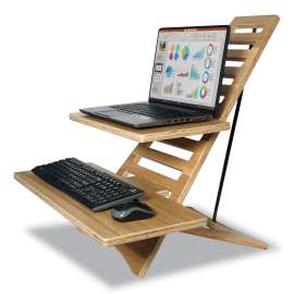 DC175A High Rise Acacia Wood Laptop Standing Desk, 24.7x11.8x24, Brown Woodgrain, Supports 20 lbs, Ships in 1-3 Business Days
