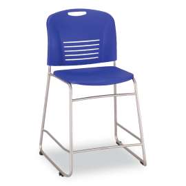Vy Counter Height Chair, Supports Up to 350 lb, 25" Seat Height, Blue Seat, Blue Back, Silver Base