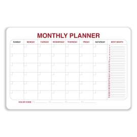 Monthly Planner Whiteboard with Radius Corners, 36 x 24, White/Red/Black Surface, Ships in 7-10 Business Days