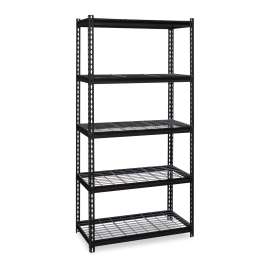 Hirsh Industries Iron Horse Rivet Shelving w/ Wire Deck,36"Wx18"Dx72"H,5-Shelf,575 Lb Cap, Blk