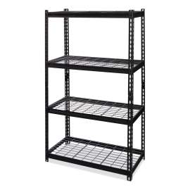 Hirsh Industries Iron Horse Rivet Shelving w/ Wire Deck,36"Wx18"Dx60"H,4-Shelf,575 Lb Cap, Blk