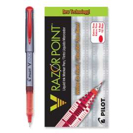 V Razor Point Liquid Ink Porous Point Pen, Stick, Extra-Fine 0.5 mm, Red Ink, Gray Barrel, Dozen