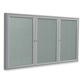 Ghent Enclosed Bulletin Board, Outdoor, 3 Door, 72"W x 36"H, Silver Vinyl/Silver Frame