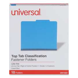 Bright Colored Pressboard Classification Folders, 2" Expansion, 1 Divider, 4 Fasteners, Letter Size, Cobalt Blue, 10/Box