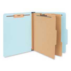 Six-Section Classification Folders, Heavy-Duty Pressboard Cover, 2 Dividers, 6 Fasteners, Letter Size, Light Blue, 20/Box
