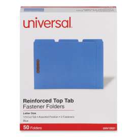 Deluxe Reinforced Top Tab Fastener Folders, 0.75" Expansion, 2 Fasteners, Letter Size, Blue Exterior, 50/Box