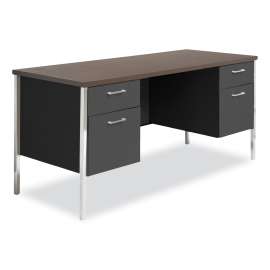 Alera - Alera Series Mocha Steel Double Pedestal Office Desk with Black Base