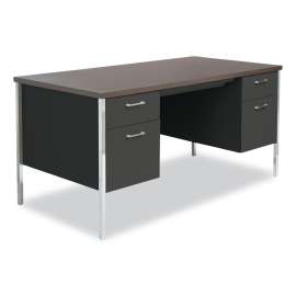 Alera - Alera Series Mocha Steel Double Pedestal Office Desk with Black Base