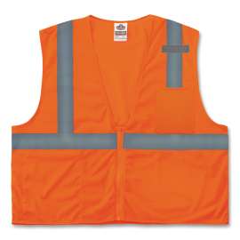 GloWear 8210Z Class 2 Economy Vests with Pocket, Zipper Closure, S/M, Orange