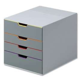 VARICOLOR® Stackable Plastic Drawer Box, 4 Drawers, Letter to Folio Size Files, 11.5" x 14" x 11", Gray