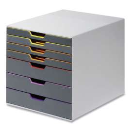 VARICOLOR® Stackable Plastic Drawer Box, 7 Drawers, Letter to Folio Size Files, 11.5" x 14" x 11", Gray