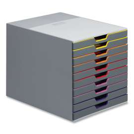 VARICOLOR® Stackable Plastic Drawer Box, 10 Drawers, Letter to Folio Size Files, 11.5" x 14" x 11", Gray