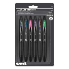 207 Plus+ Gel Pen, Retractable, Medium 0.7 mm, Inspirational Ink-Color Assortment, Black Barrel, 6/Pack